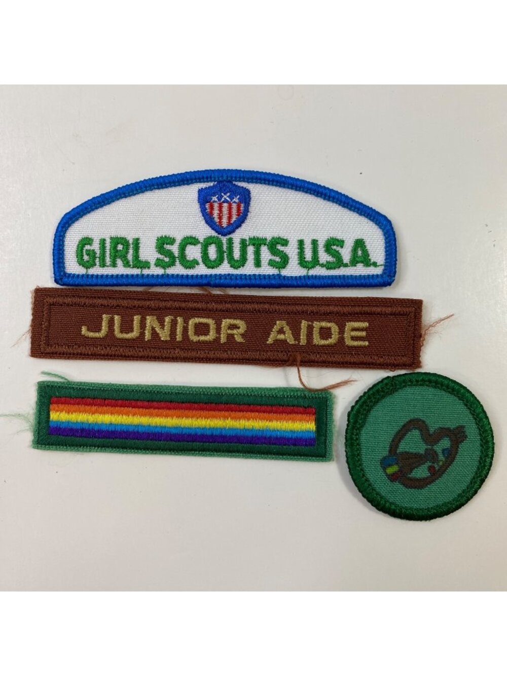 Vintage Girl Scouts USA Patch Set - Junior Aide Rainbow Stripe & More
